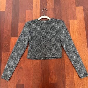 Black & Silver Long Sleeve Crop Top